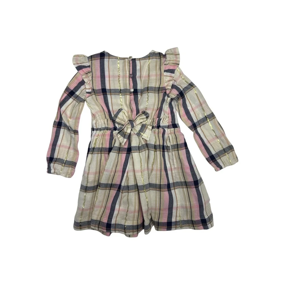 Vineyard Vines Plaid Dress Toddler Girls 3T Pink Navy Gold Excellent Ruffle Bow
